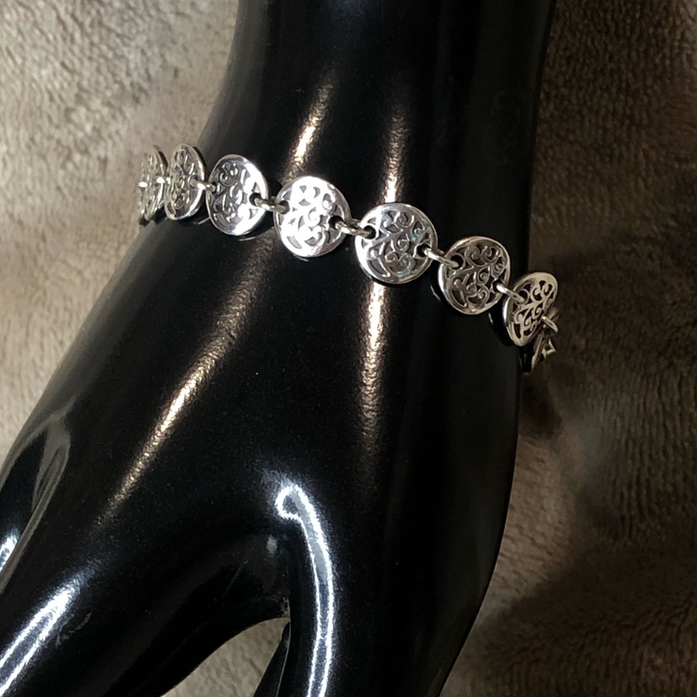Lois Hill Sterling Silver Reversible Hammered Disc and Cut Out Toggle Bracelet